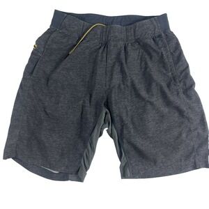 Lululemon T.H.E. Short Men's Sz M Heathered Gray Yellow Pocket‎ Lining *FLAW*